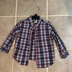 Janie and Jack Brown and White Plaid Button Down Shirt